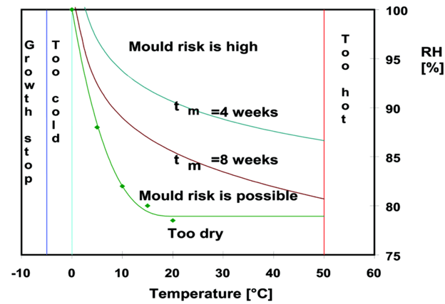 Mathematical model for the general conditions of mold growth on wood material